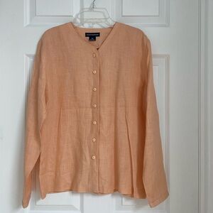 Linen long sleeve top / collarless shirt